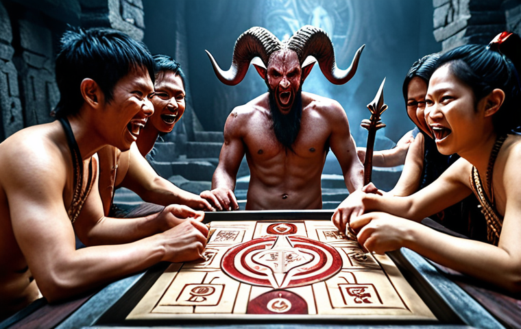 A group of Thai players in Ragnarok Valhalla Rising, celebrating after defeating Baphomet in the Labyrinth, Baphomet Card shining in one player's inventory. Focus on expressions of excitement and teamwork.